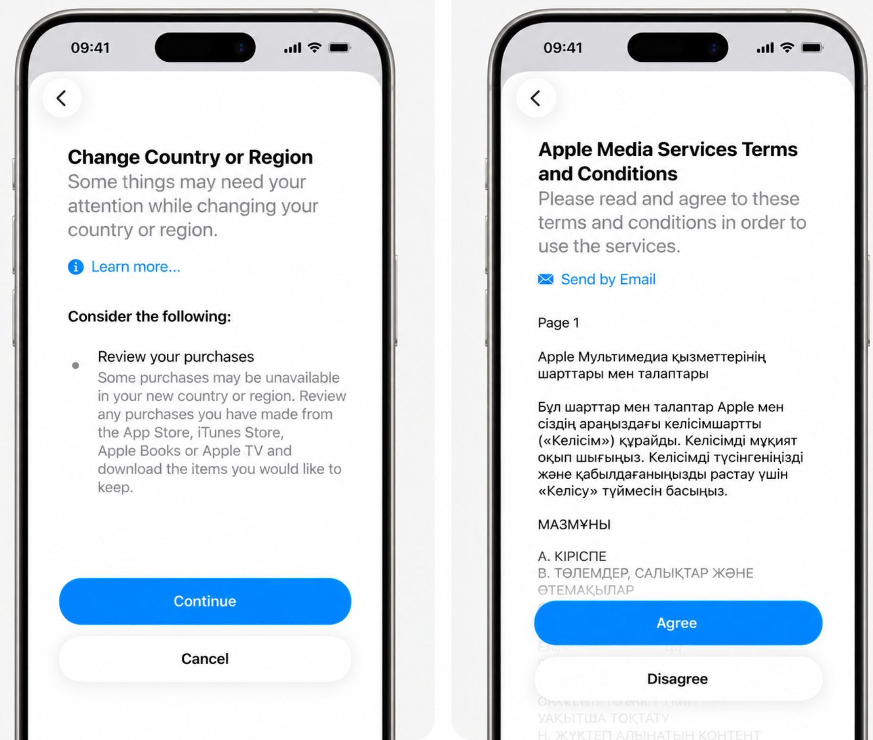 Экраны Apple с кнопками Continue и Agree
